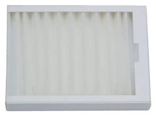 Ersatzfilter in weißem Gehäuse mit mehreren Lamellen, geeignet für Vaillant-RecoVAIR-Systeme zur Luftfilterung und -reinigung in Wohnräumen.